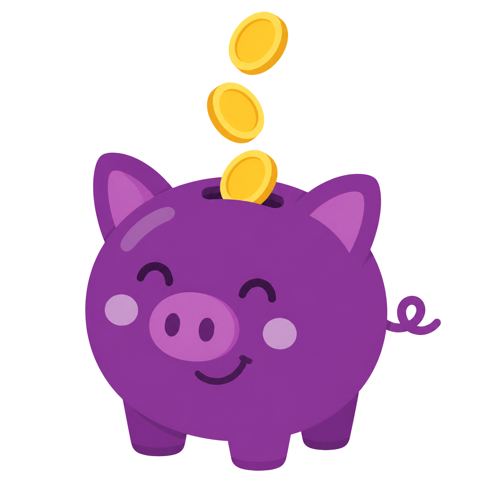 Smiling piggy bank collecting gold coins